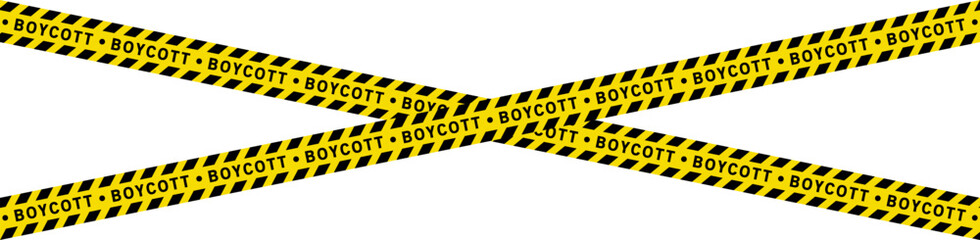 Black and yellow police line of Boycott this product, caution  tapes, vector illustration.