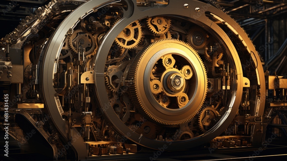 Aufkleber cogs and wheels in movement within a large machine ai generated illustration