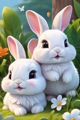 white rabbits in the grass