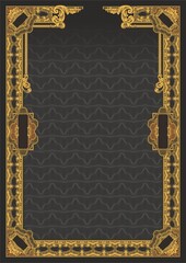 Blank vertical form for creating certificates, diplomas or other securities and documents. Made in a classic style with gold elements on a black background. A4 format.
