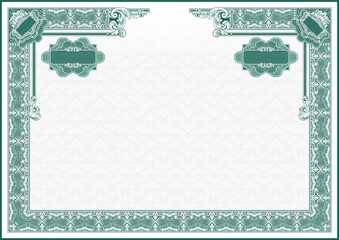 Horizontal form for creating certificates, diplomas, bills and other securities. Classic design in blue and white.