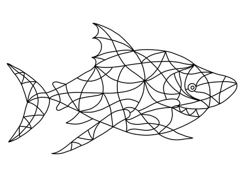 Black and White Shark in Stained Glass Window Style.