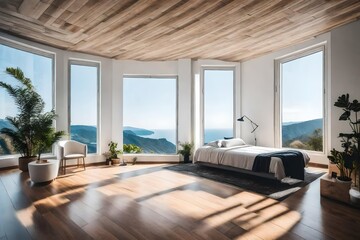 Modern spacious room with large panoramic window