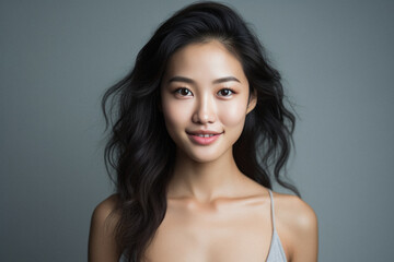 Fototapeta premium Beautiful asian woman with clean fresh skin, studio shot.