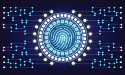 Fingerprint scanning. Biometric identification. Cyber security concept.  Protection system. Perfect to use for Technology Company. Vector illustration