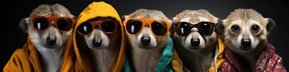 group of meerkats dressed in fashionable clothes and modern outfits - Powered by Adobe