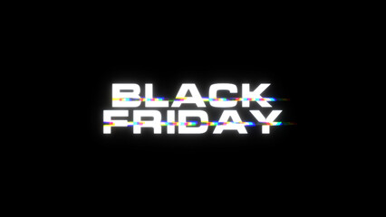 Black Friday banner with glitch effect. Black Friday text with glitches and distortion for advertising. Design in cyberpunk style for advertising banner, promo, web, etc.