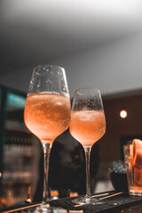 Glass of ice cold Aperol spritz cocktail