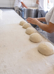 Bread dough balls in bakery