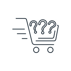 Cart of questions.  Vector linear illustration icon isolated on white background.