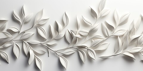 White Geometric Floral Leaf 3D Tile Texture Wall Background Illustration Banner Panorama