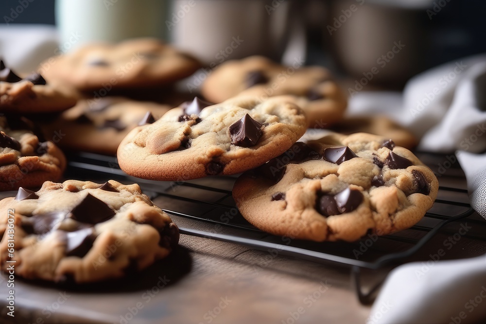 Wall mural chocolate chip cookies on a plate