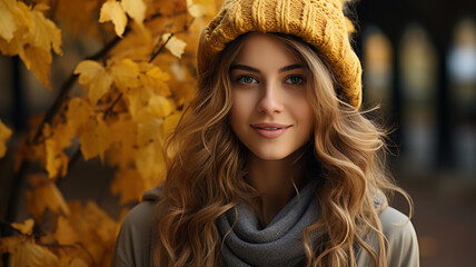 beautiful young woman in autumn park