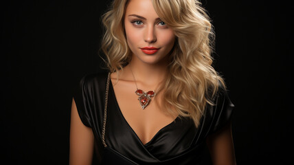 Naklejka premium portrait of a young woman in a black leather jacket.