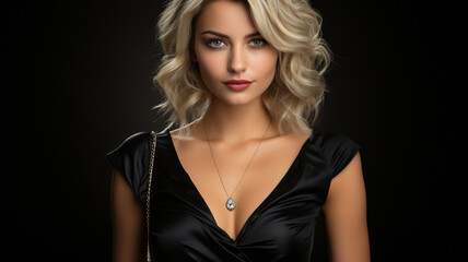 Naklejka premium portrait of a young woman in a black leather jacket.