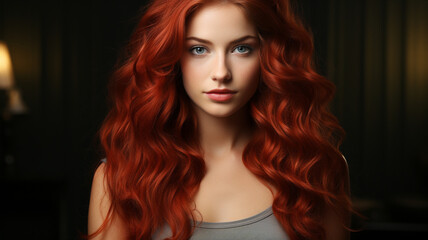 Fototapeta premium beautiful redhead woman with bright shiny hair. beauty fashion girl portrait