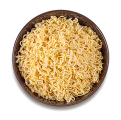  instant noodles with in black  bowl isolated on white background with clipping path. Asian and Chinese style fast food concept.