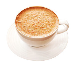 Hot chocolate in white ceramic mugisolated on white background.with cutting path