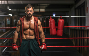 A man standing in a boxing ring wearing boxing gloves. - obrazy, fototapety, plakaty