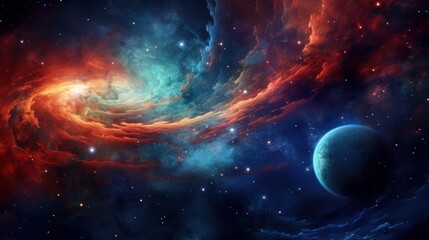 Obraz premium swirling galaxy with brightly glowing stars and planets AI generated illustration