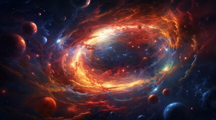 Obraz premium swirling galaxy with brightly glowing stars and planets AI generated illustration