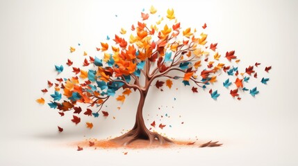three-dimensional model of colorful autumn leaves falling from a tree  AI generated illustration