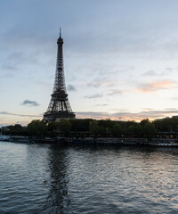 Paris Eiffel Tower at sunrise, France. Landmarks of Paris