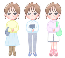 女性の服装のレパートリー　イラストセット
