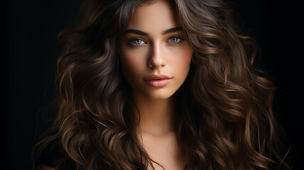 Naklejka premium beautiful woman with long curly curly hairstyle.
