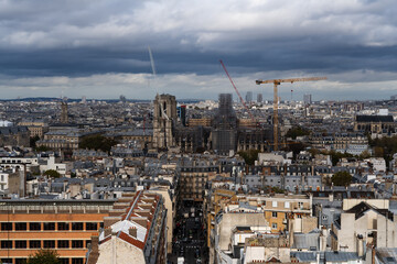 Paris skyline panorama with the Notre Dame in construction