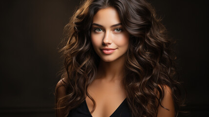Fototapeta premium beauty portrait of a young brunette woman with curly hair