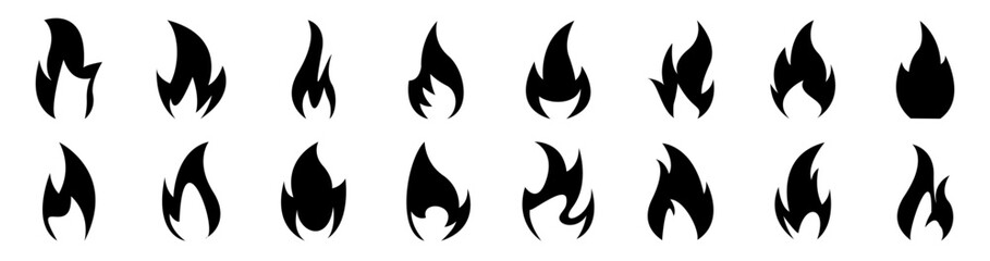 Fire flames, set vector icons