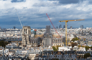 Paris skyline panorama with the Notre Dame in construction