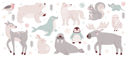 Cute arctic winter water and forest animals character isolated graphic set vector illustration © Mykola Syvak