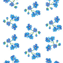 Seamless pattern with watercolor colors blue - forget-me-not