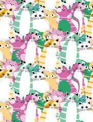 Obraz premium Abstract Hand Drawing Colorful Retro Pop Art Cute Comic Cats Seamless Childish Baby Vector Pattern Isolated Background