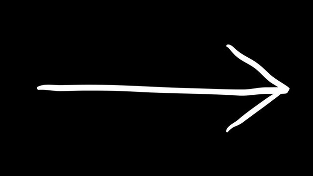 Set of Animated Hand Draw Arrows. White hand-drawn arrows isolated on black background. 5 variants.
