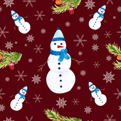 Seamless pattern for new year and christmas. Watercolor drawing