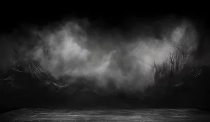 Foto op Canvas dark empty black wall and the forest in the mist © sema_srinouljan