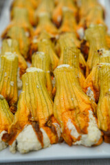 close up of  filled zucchini flowers