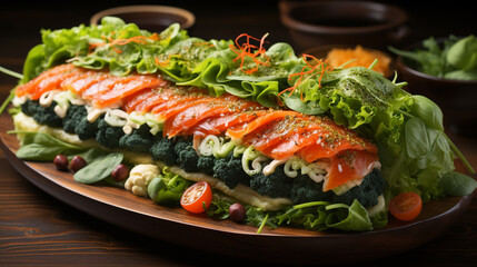 grilled salmon with vegetables HD 8K wallpaper Stock Photographic Image 