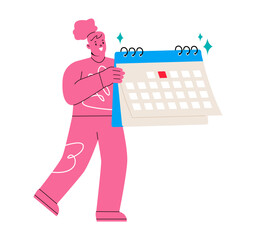 Set a day for vacation. Woman holding a calendar. Colorful vector illustration