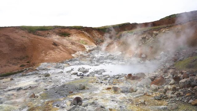 Geothermal zone of geysers on smoke