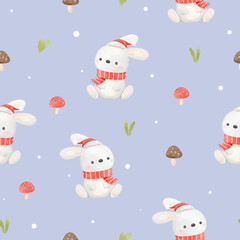 Seamless pattern woodland animal christmas cute bunny Greeting card Clothing Digital paper Fabric print