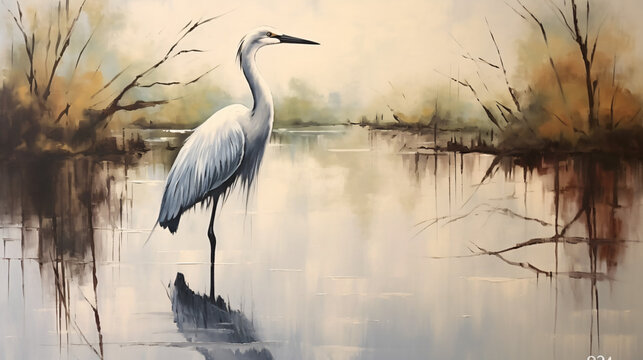 A beautiful painting of a bird standing gracefully