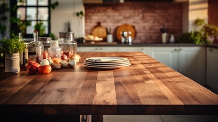 A wooden table topped with plates and bowls