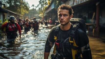 Fototapeta premium Adult mission - support and save in an emergency community crisis