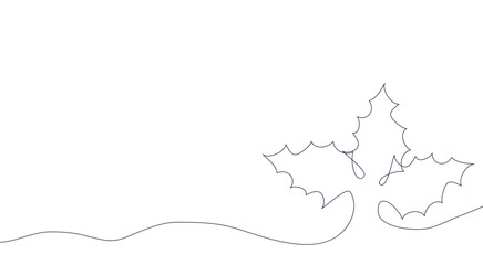 Christmas berries, leaves, decor in the style of one line. New Year and Christmas background in a minimalistic style. Hand painting. For printing, decoration, greetings and mood. Vector