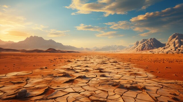 A desert landscape with barren sands and rugged