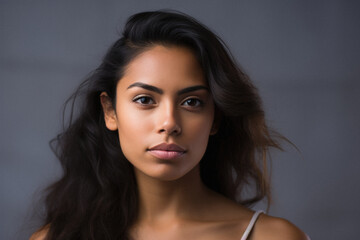 Naklejka premium Portrait of a beautiful young latin woman over grey background.